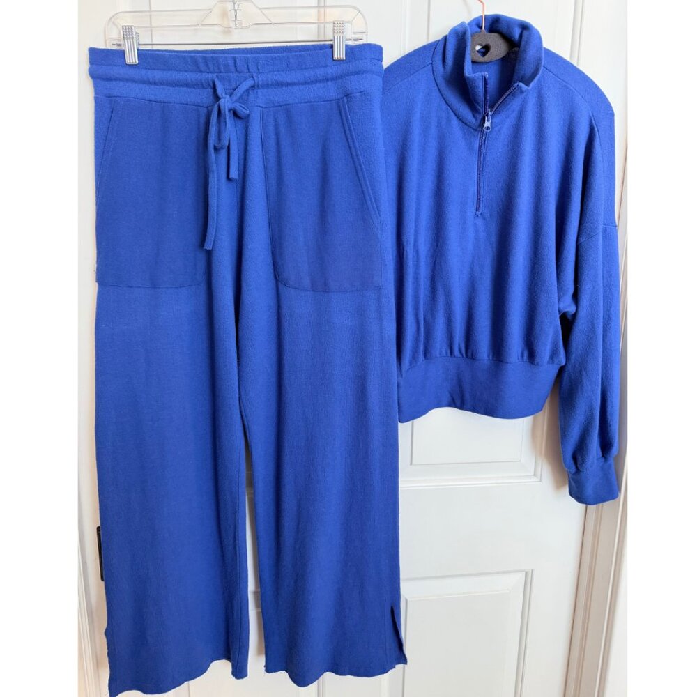 LNA Clothing Cobalt Blue Lounge Set Large Quarter Zip & Wide Leg Pants